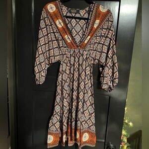 Renee C. Geometric Long Sleeve Dress